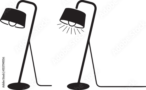 Modern Floor Lamp Silhouette Icons – Minimal Scandinavian Style Black and White Vector Set