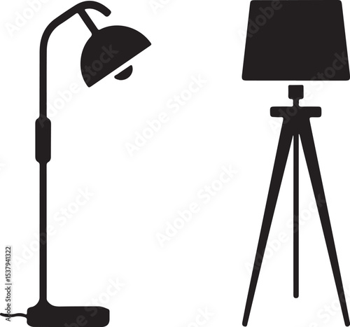 Modern Floor Lamp Silhouette Icons – Minimal Scandinavian Style Black and White Vector Set