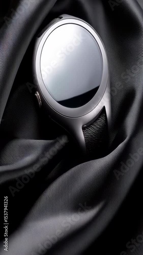 Modern Black Smartwatch on Satin Fabric Background with Reflection