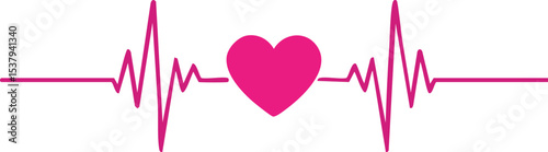 Flat Illustration of a Red Heart and Pulse Line – Visual Metaphor for Health, Cardiovascular Wellness, Love, and Vital Signs