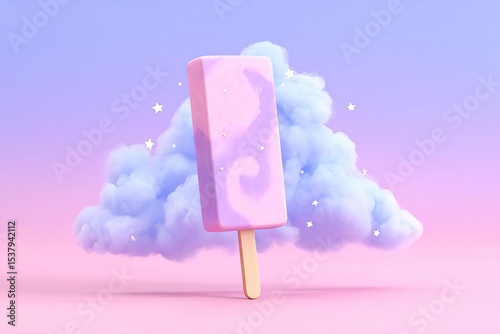 Colorful ice cream popsicle against a dreamy pastel background.