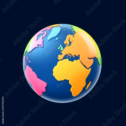 Colorful glossy earth globe rotating in space