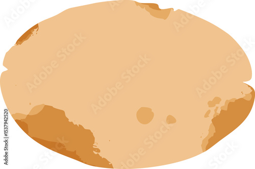 Vector Illustration of a Warm, Softly Lit Flatbread with Earthy Tones, Golden Brown Edges, and Matte Floury Texture in a Cozy Watercolor-Inspired Style

