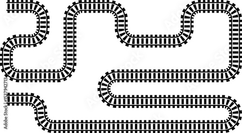 Railway train track vector route. Rail line, subway map, and railroad elements for game UI and graphic design icon set easy to edit. Rail pattern round circular curve railroad path icon