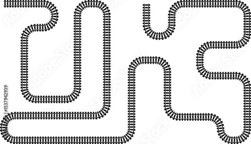 Railway train track vector route. Rail line, subway map, and railroad elements for game UI and graphic design icon set easy to edit. Rail pattern round circular curve railroad path icon