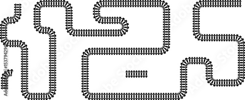 Railway train track vector route. Rail line, subway map, and railroad elements for game UI and graphic design icon set easy to edit. Rail pattern round circular curve railroad path icon