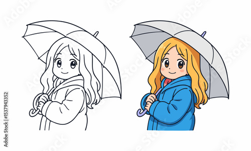 woman holding umbrella coloring page for kids