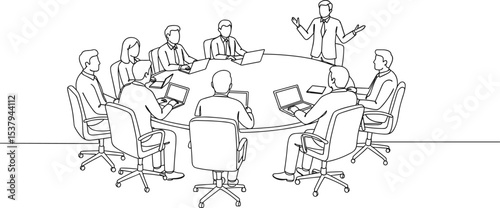 Corporate meeting presentation, team discussion around table, business strategy planning, office teamwork collaboration, executive speaking, leadership training, professional conference, 