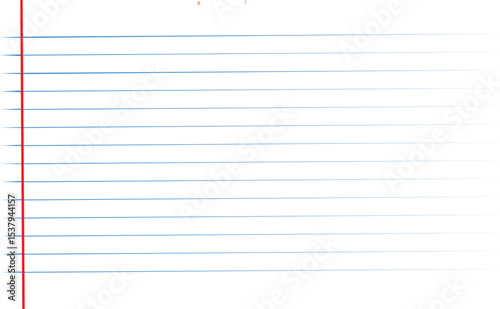 Vector Close-Up of Lined Notebook Paper Featuring Thin Blue Horizontal Lines and a Bold Red Margin Line on a Light Textured Background