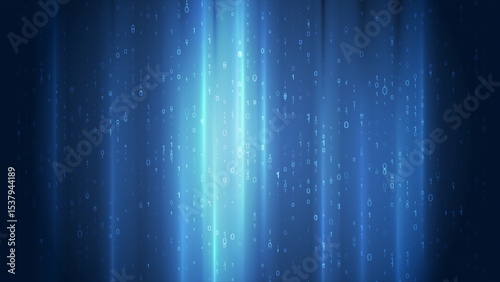 Bright glowing blue tech background with binary code numbers