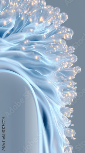 Ethereal Light: Flowing Blue Fabric with Glimmering Orbs