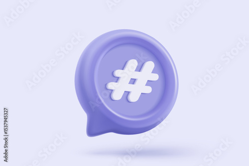 3D hashtag searching and share link buttons on social media announcement on background. Comments thread mention or user reply sign with announce. 3d hashtag icon signs vector render illustration