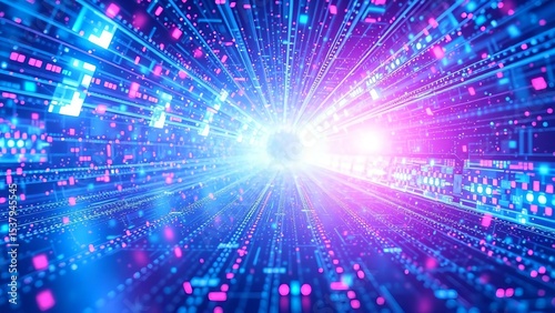 Digital Data Stream Abstract Tunnel of Light and Information, High-Resolution Futuristic Technology Background