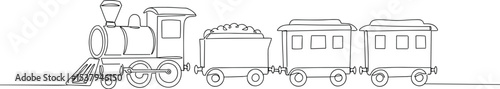 Old steam train illustration, vintage coal locomotive drawing, classic rail transport vector, outline sketch of train engine, children’s railway art, retro travel black white