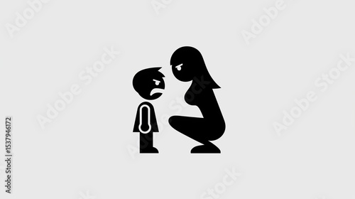An angry woman yelling at her child. A kid being scolded by their kneeling mother. Son