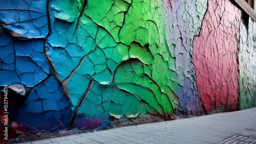 Colorful Abstract Wall Art with Cracked Texture and Vibrant Colors