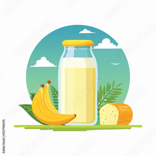 Buttermilk Illustration in a Simple and Minimal Style Representing a Classic Dairy Beverage