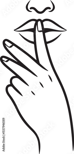 Please do quite pssst icon. Woman lips with finger showing silence sign. Do not disturb can be used for library infographic symbol.