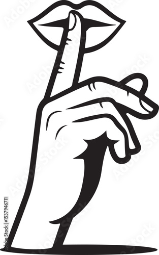 Please do quite pssst icon. Woman lips with finger showing silence sign. Do not disturb can be used for library infographic symbol.