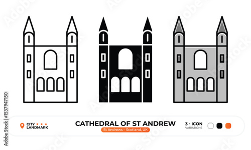 Cathedral of St Andrew, Line Icon. St Andrews, Scotland, UK, Landmark, Silhouette, Color Vector, Editable Stroke.