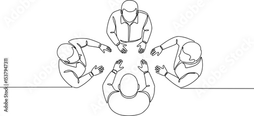 Top view business meeting, team discussion illustration, corporate collaboration concept, office teamwork design, professional communication sketch, group planning