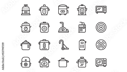 Kitchen Appliances Vector Icons Set 24 Line Art Illustrations for Culinary Designs