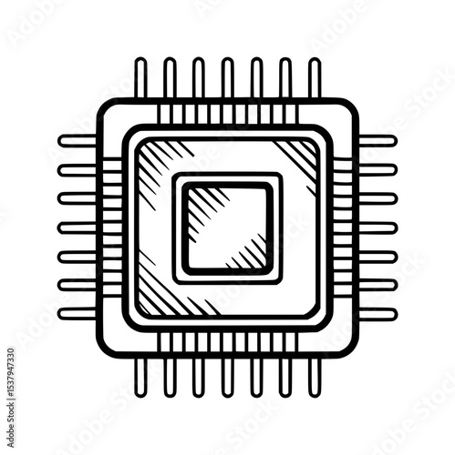 Vintage engraving style cpu microchip vector illustration