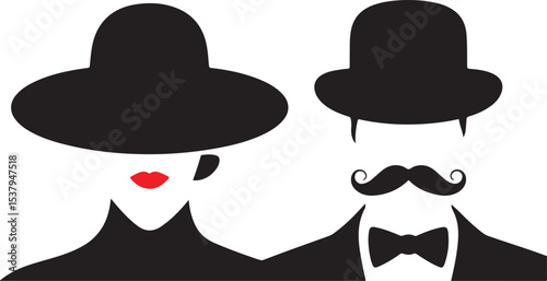 Retro lady and gentleman vector icon.