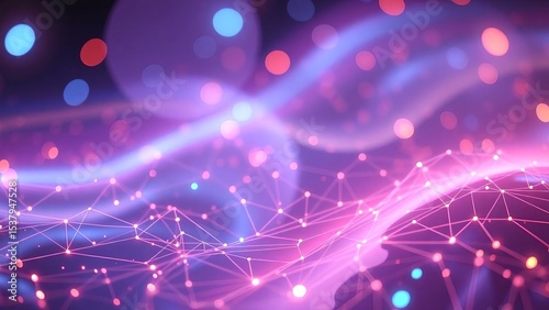 Abstract Network Connections Pink and Purple Digital Wave Background