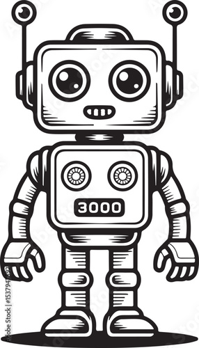 minimalist robot silhouettes in black on white background