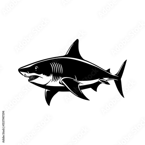 Vintage shark vector illustration black and white engraving style