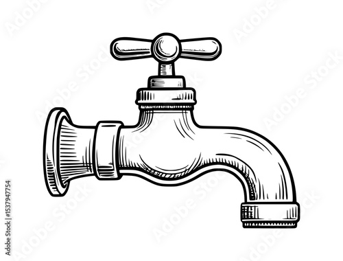Vintage faucet vector illustration engraved style water tap design