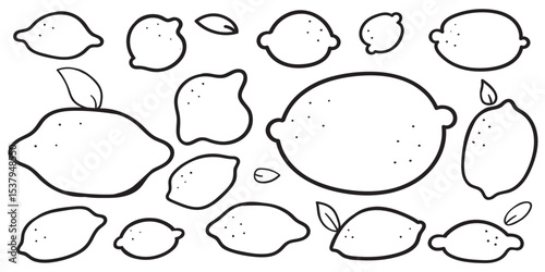 Set of lemons. Outline icons. Vector hand drawn design. Illustration on white background.