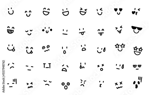 Hand-drawn emotional expression icon set (monochrome)