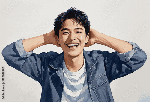 Liquid joy very happy man isolated watercolor vector illustration svg