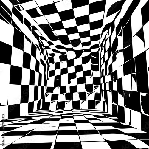 Stacked 3D checker blocks, black and white optical illusion vector