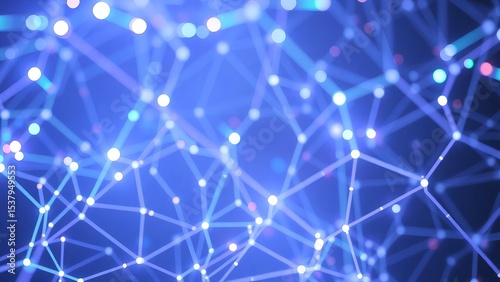 Abstract Network Connection  Blue Plexus Background with Glowing Nodes and Lines, Digital Technology and Data Visualization Concept
