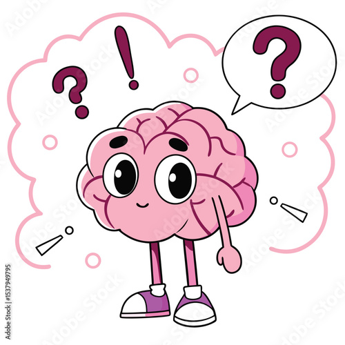 Animated question mark character with expressive eyes and a smiling face is wearing shoes