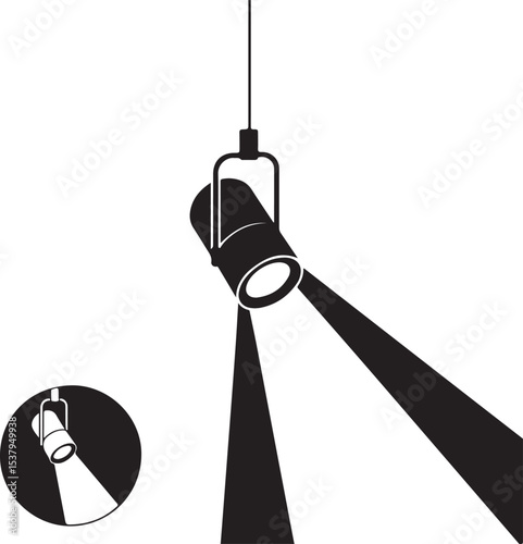 Spotlight black silhouette icon with light scattered rays