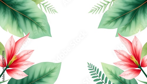 Minimalist Spring Botanical Wallpaper with Pastel Tropical Leaves