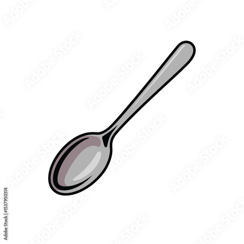Single Silver Teaspoon Illustration on White Background