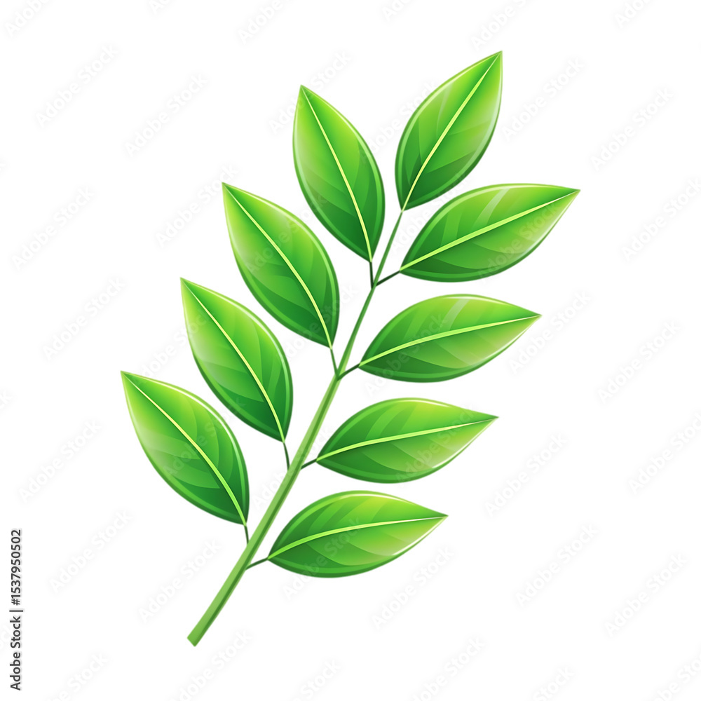 Fototapeta premium Vibrant Green Sprig: Botanical Illustration of Leaves