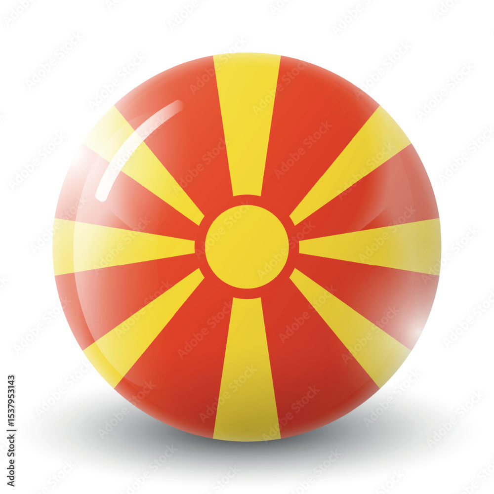 Obraz premium Glass light ball with flag of Macedonia. Round sphere, template icon. Macedonian national symbol. Glossy realistic ball, 3D abstract vector illustration. Big bubble.