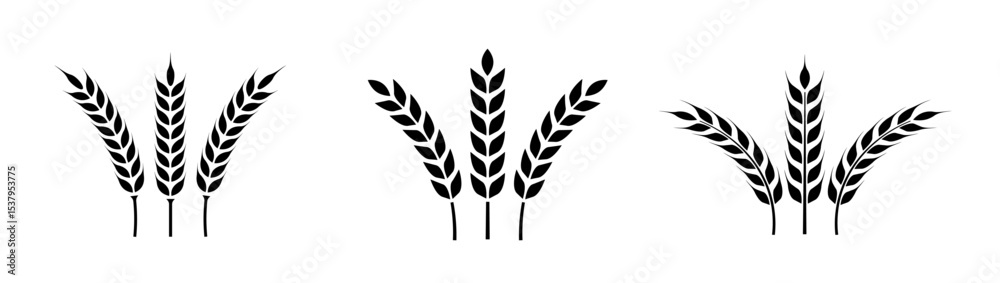 Fototapeta premium Wheat ears icon set. Wheat logo. Grain spikes set icons.Grain icon. Agriculture symbol. vector illustration