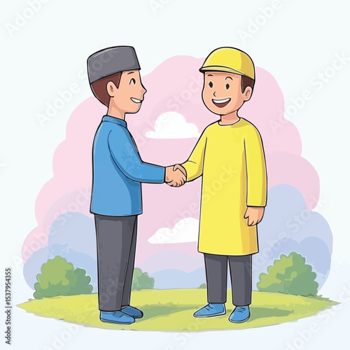 Two Muslim Men Shaking Hands with a Friendly Smile