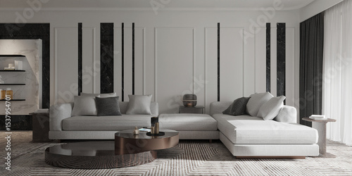 modern living room with luxury sofa and white wall pattern background. 3d render.