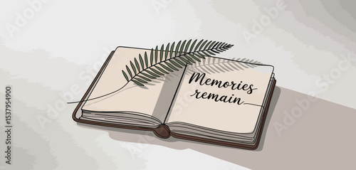 Open Book with Fern and the Words Memories Remain