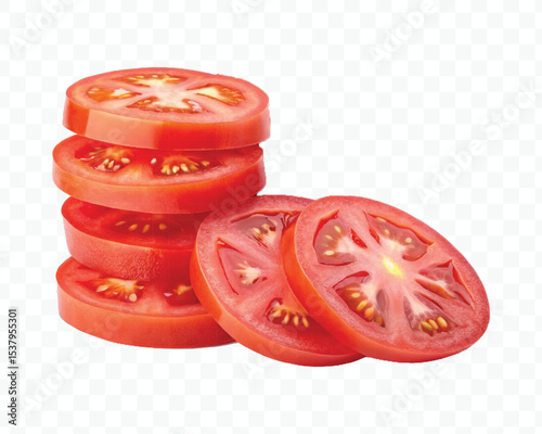 realistic 3d stack of sliced tomato isolated on transparent background