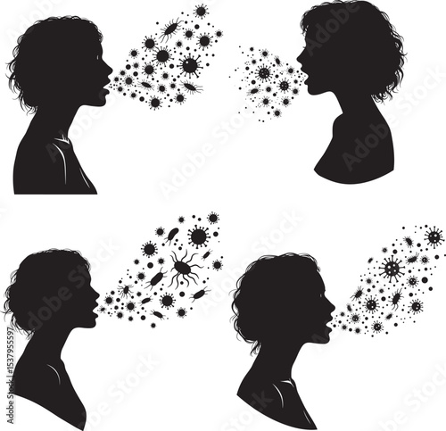Vector silhouette of woman spreading bacteria on white background