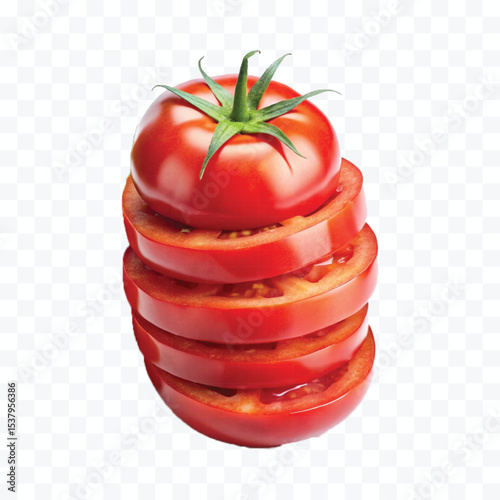 realistic 3d stack of sliced tomato isolated on transparent background